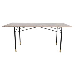 1950th Century, Dining Table Rectangular Marble Top, Iron and Brass Structure
