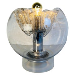 Italian Midcentury Modern Hemispherical Glass Table Lamp with Bubbles Glass 1970