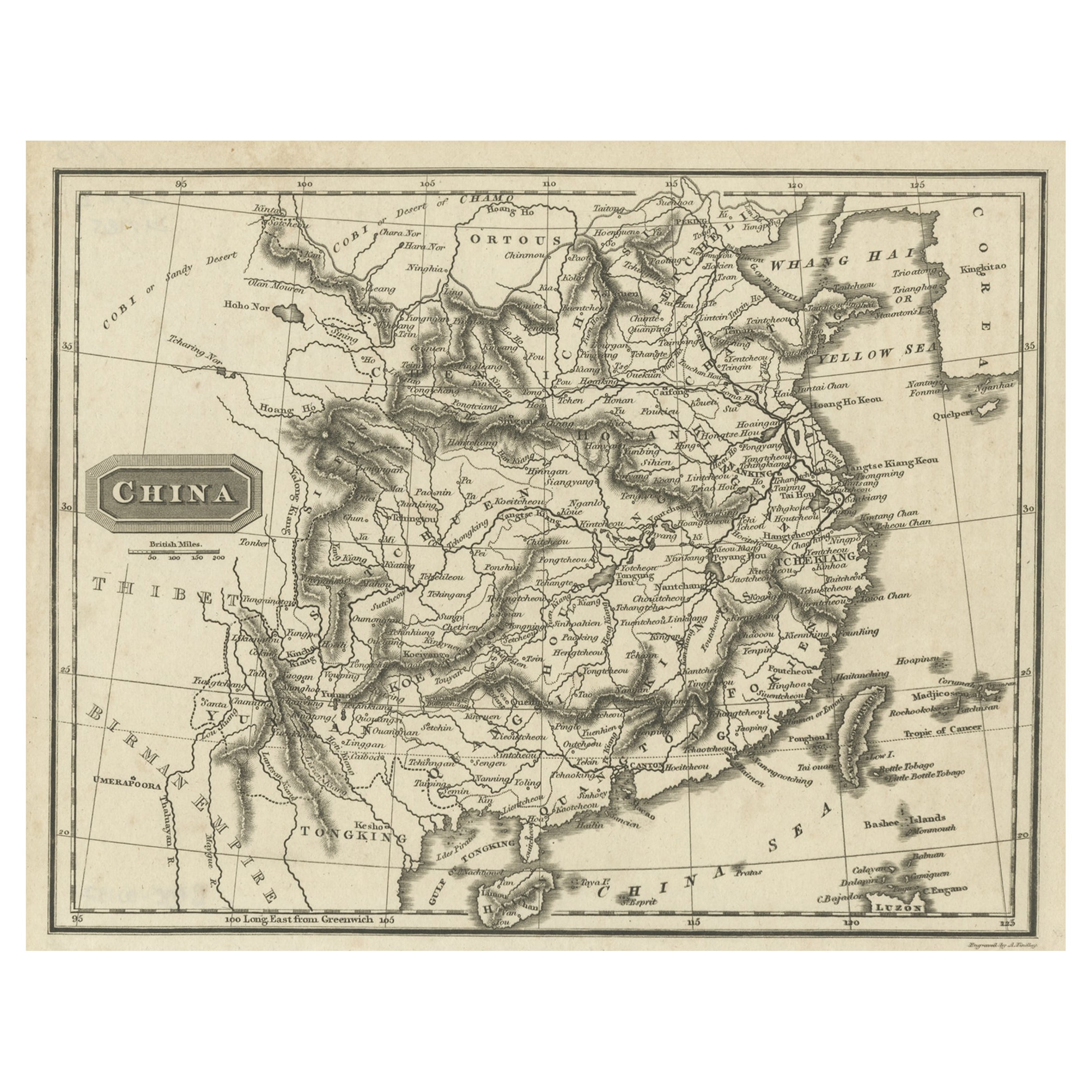 Old Map of the Mainland of China and the Islands of Formosa or Taiwan, c.1817 For Sale