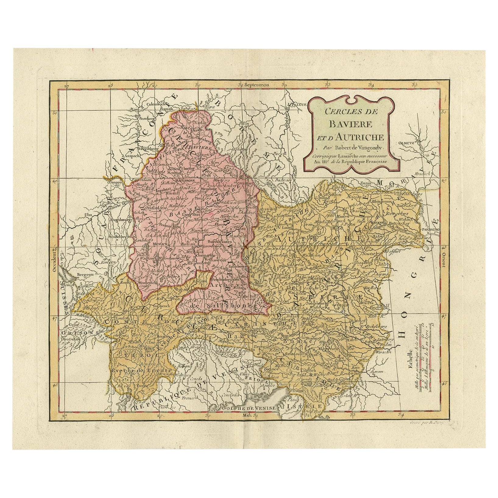 Antique Map of Bavaria in Southern Germany and Austria, 1806 For Sale