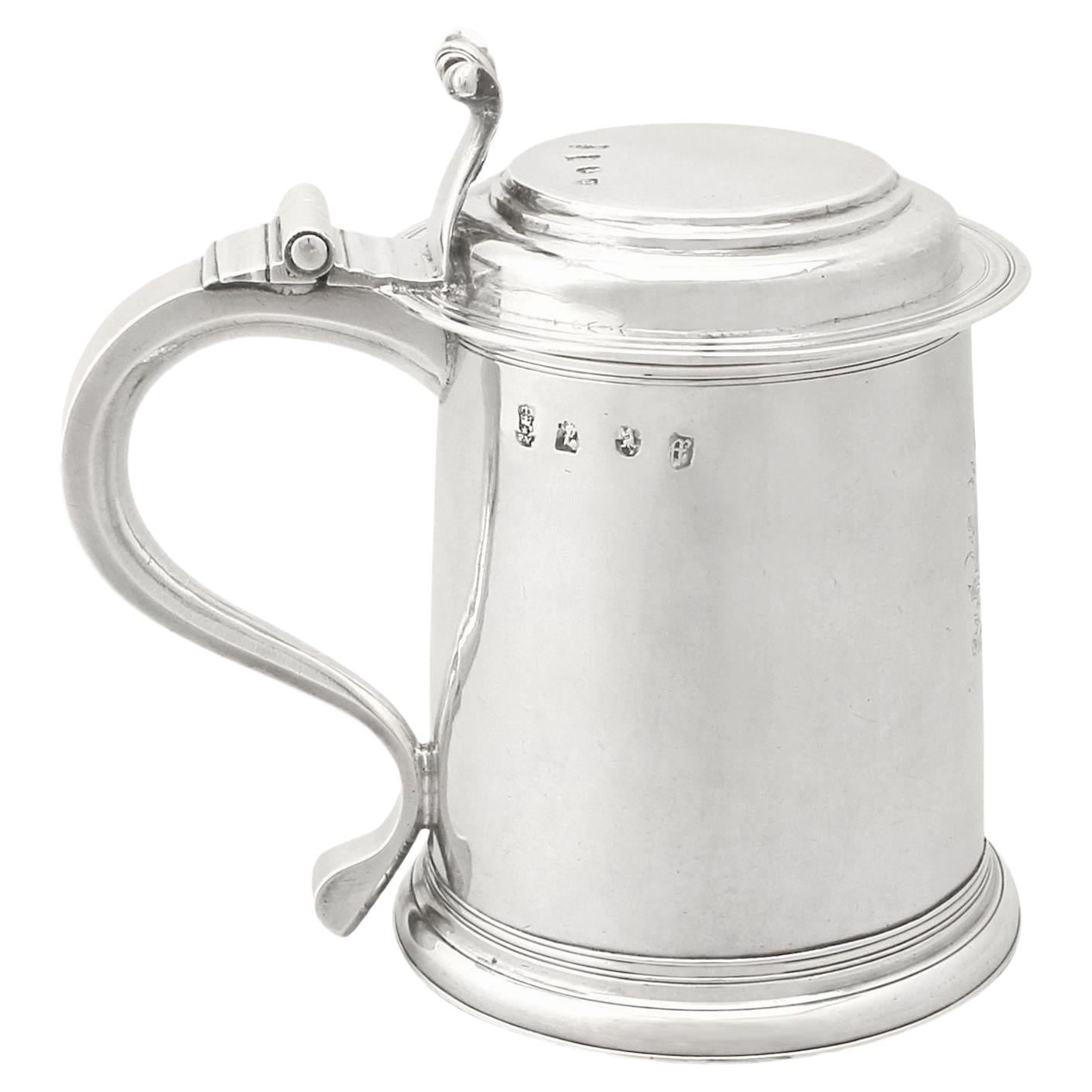 Antique William III Britannia Standard Silver Quart Tankard
