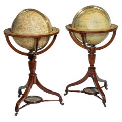 Antique Fine Pair of Floor Globes by J & G Cary, Dated 1820 and 1833