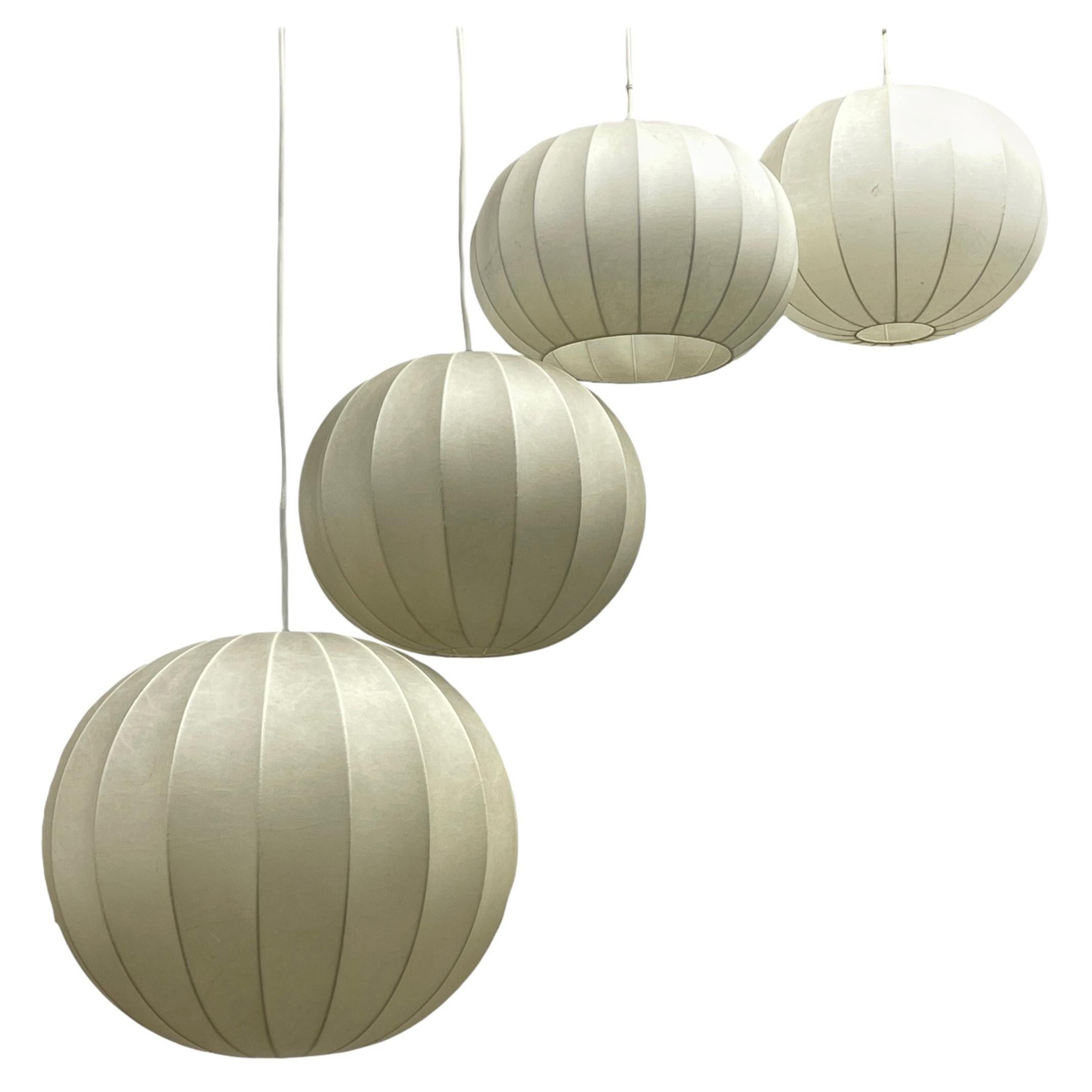 Lot of Four Italian Ball Midcentury Cocoon Castiglioni Style Pendant Lights For Sale