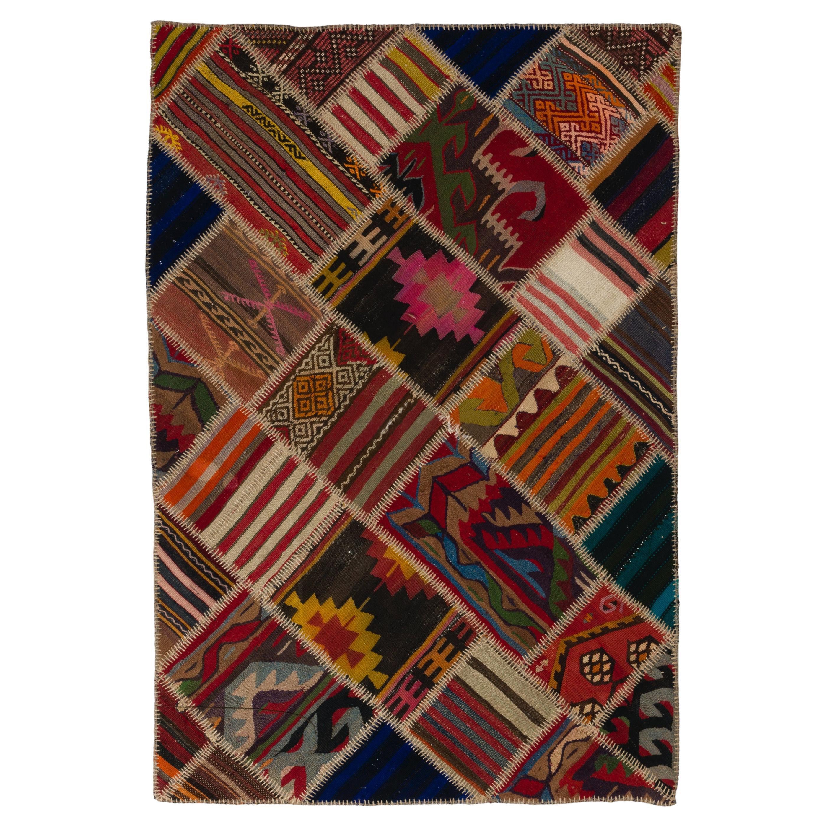 4x6 Ft Vintage Turkish Kilim Rugs Reimagined. Custom Handmade Patchwork Carpet For Sale