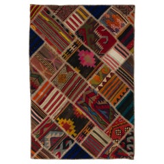 4x6 Ft Vintage Turkish Kilim Rugs Reimagined. Custom Handmade Patchwork Carpet