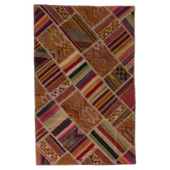 4x6.3 ft Turkish Patchwork Kilim with Tribal Flair, Handmade Turkish Wool Rug