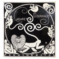 Antique Art Nouveau Moriz Jung Cabaret Fledermaus Vienna Enameled Advertising Sign
