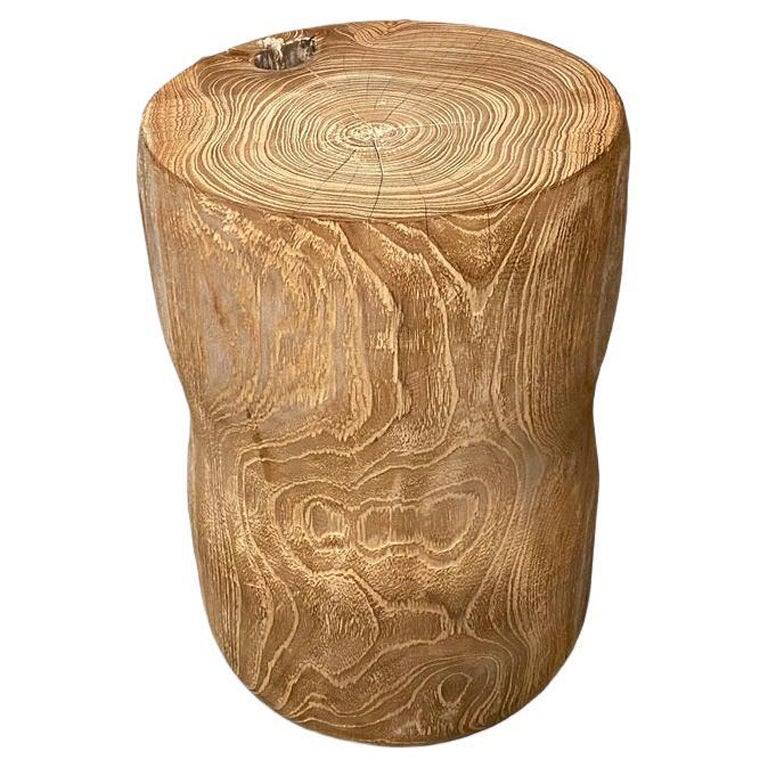 Andrianna Shamaris Hand Carved Teak Wood Side Table or Stool For Sale