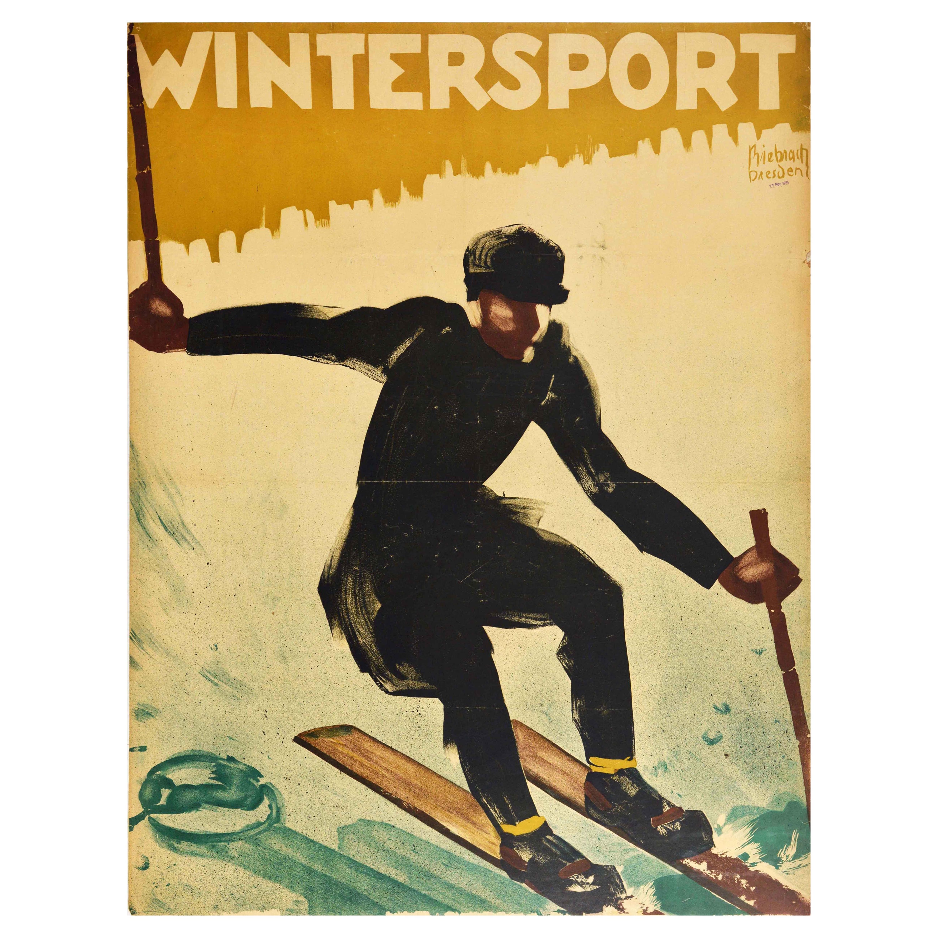 Original Vintage Skiing Poster Winter Sport Germany Downhill Skier Artwork