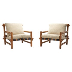 French Lounge Chair Pair with Upholstered Cushions, France 1960s