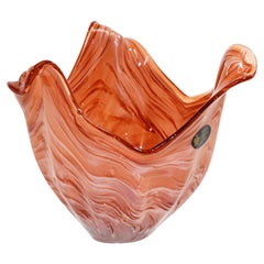 Murano Italian Hand Blown Art Glass Bowl Amber and White Crystal