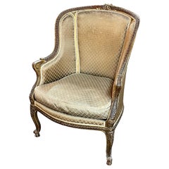 19th Century French Louis XVI Carved and Giltwood Bergere