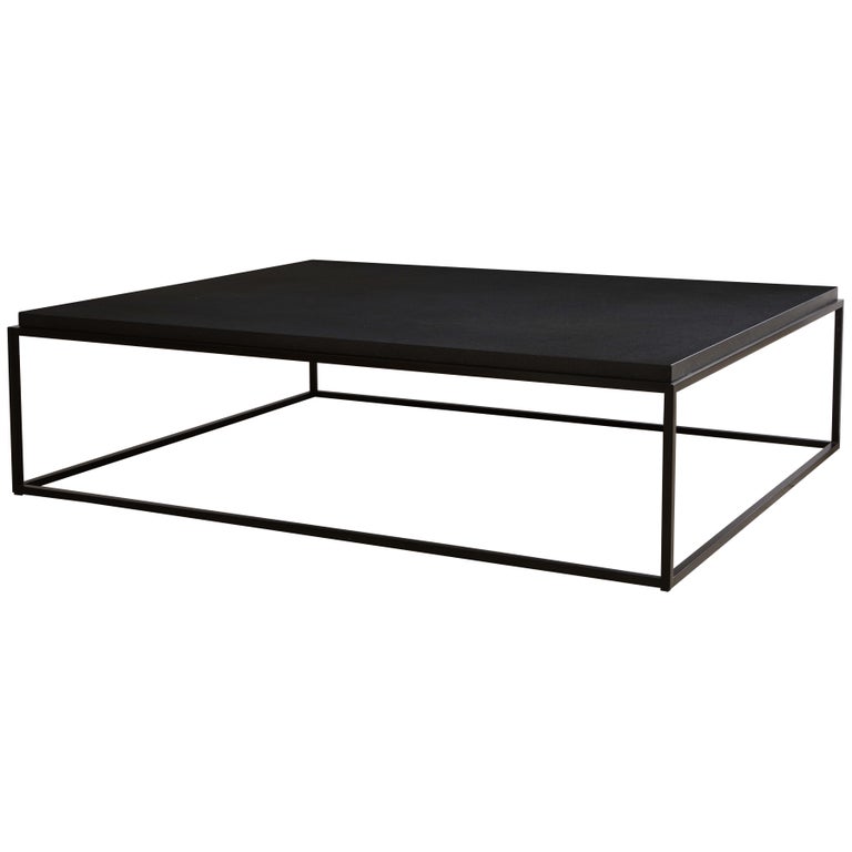 Made to Order Recessed Textured Thick Stone Top Coffee Table with Metal