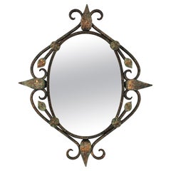 French Parcel Gilt Wall Mirror in Hand Forged Iron