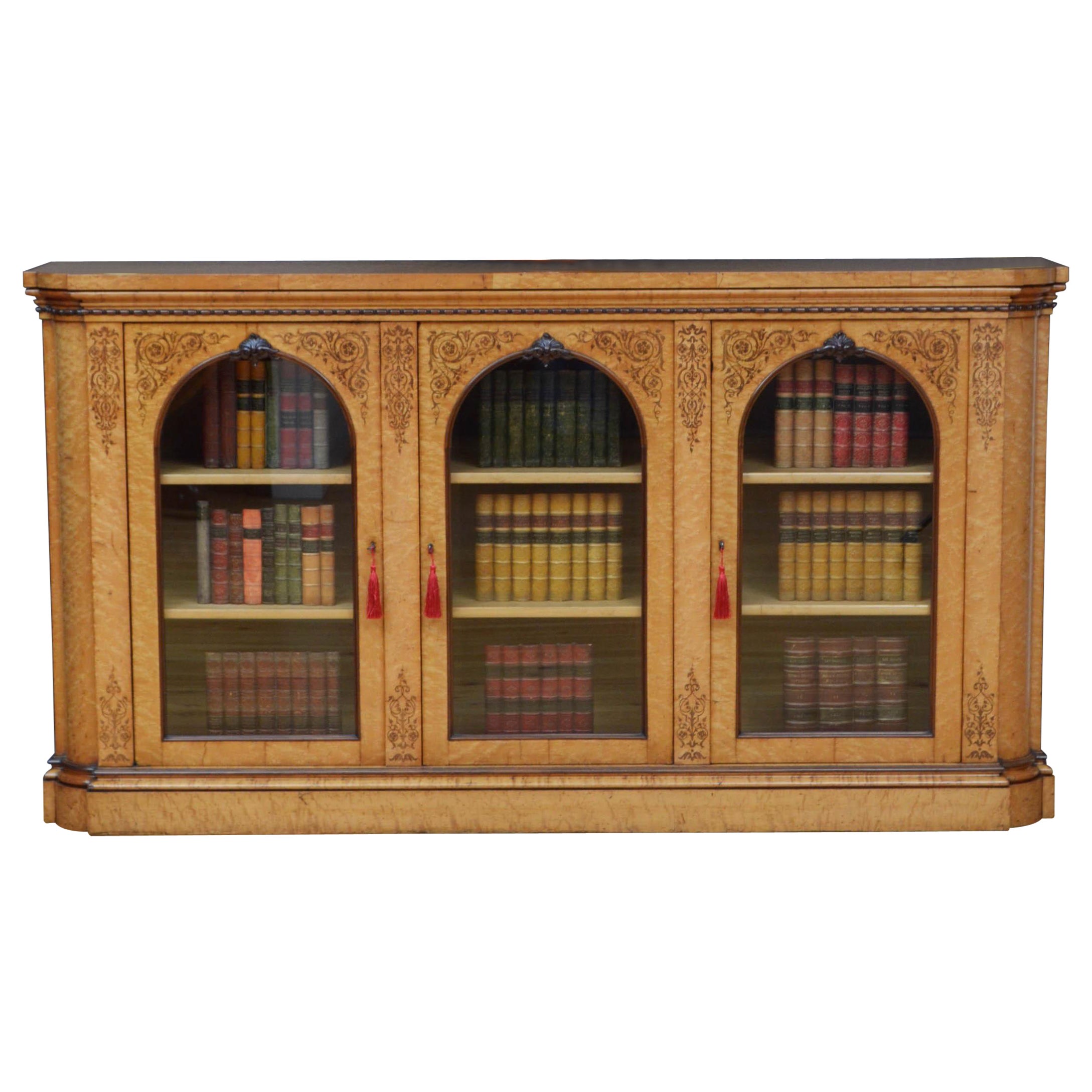 Stylish Victorian Bird's Eye Maple Bookcase / Display Cabinet