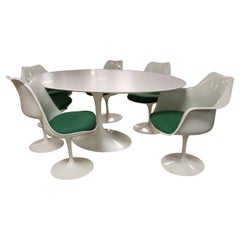 Mid-Century Modern Saarinen Signed Knoll Tulip Dining Set Table 6 Chairs, 1950s