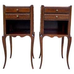 Used French Oak Nightstands with 2 Drawers, 1890s, Set of 2