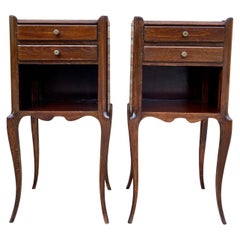 French Oak Nightstands with 2 Drawers, 1890s, Set of 2