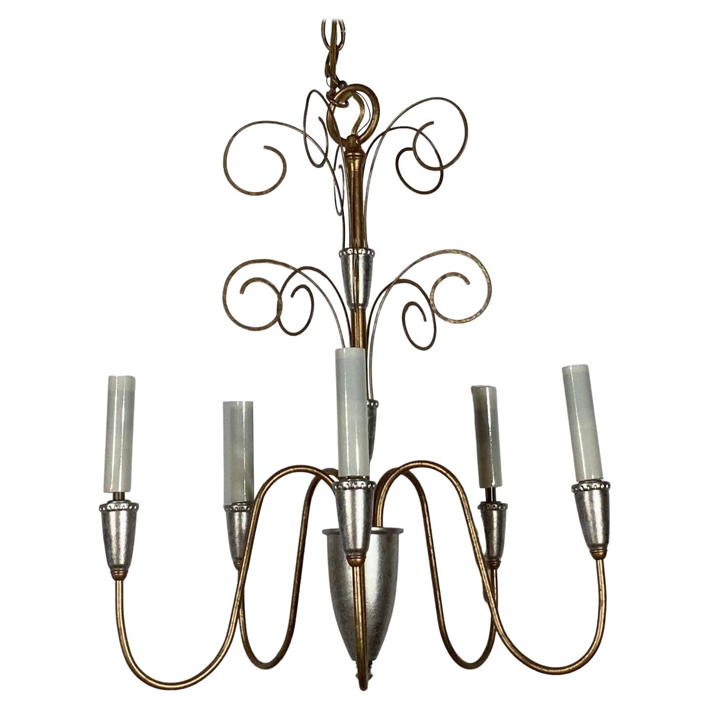 Single Neoclassic Style Five Stems Chandelier For Sale