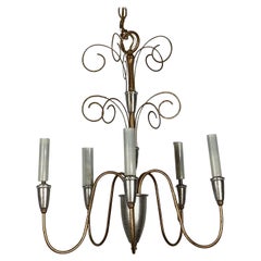 Vintage Single Neoclassic Style Five Stems Chandelier