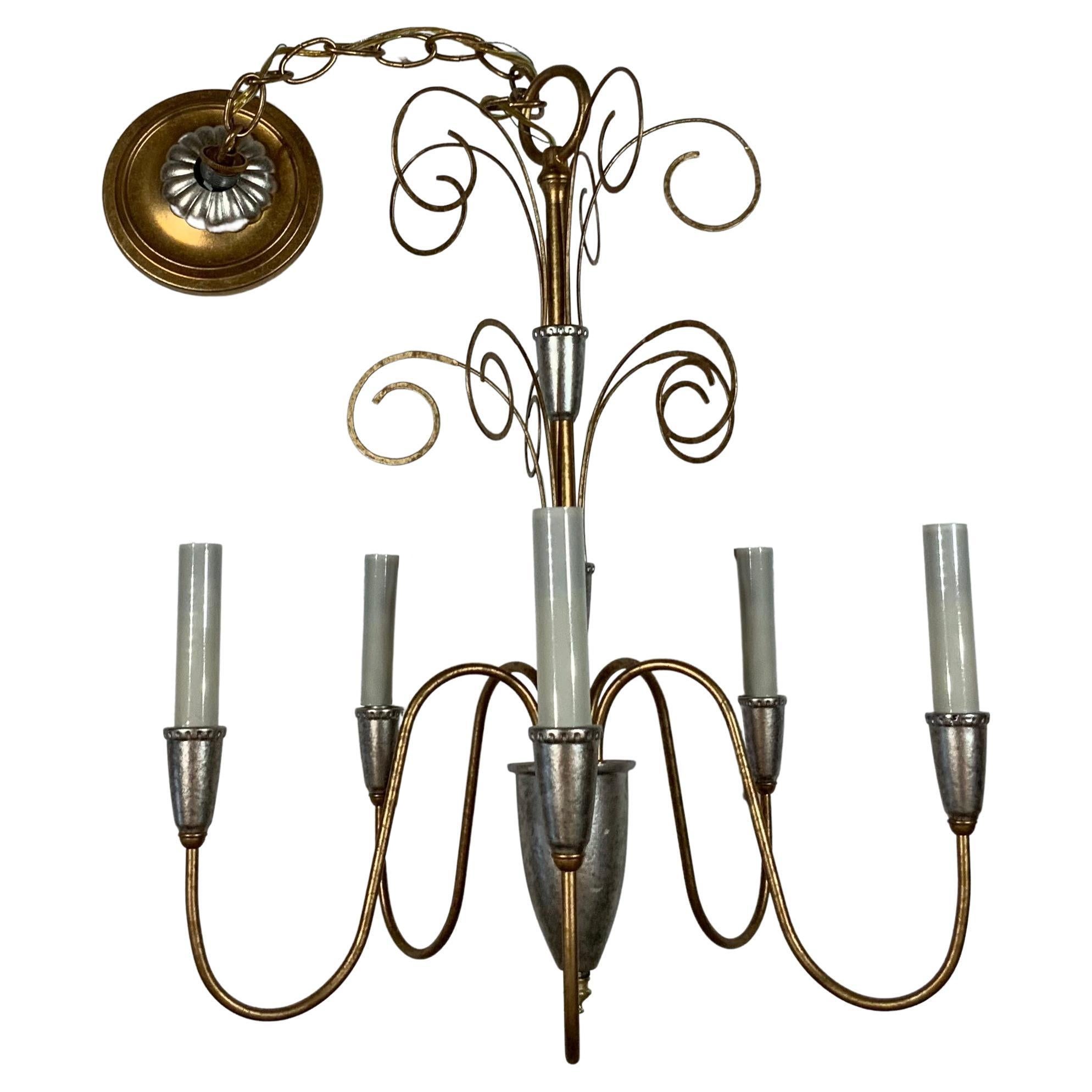 Single Neoclassic Style Five Stems Chandelier For Sale