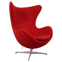 Retro Modernist Arne Jacobsen Fritz Hansen Red High Back Egg Lounge Chair DWR