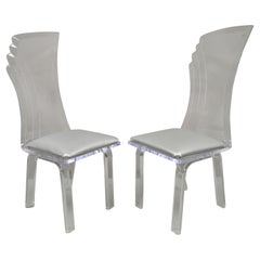 Vintage Sculptural Lucite Tall Back Mid Century Dining Side Chairs, a Pair