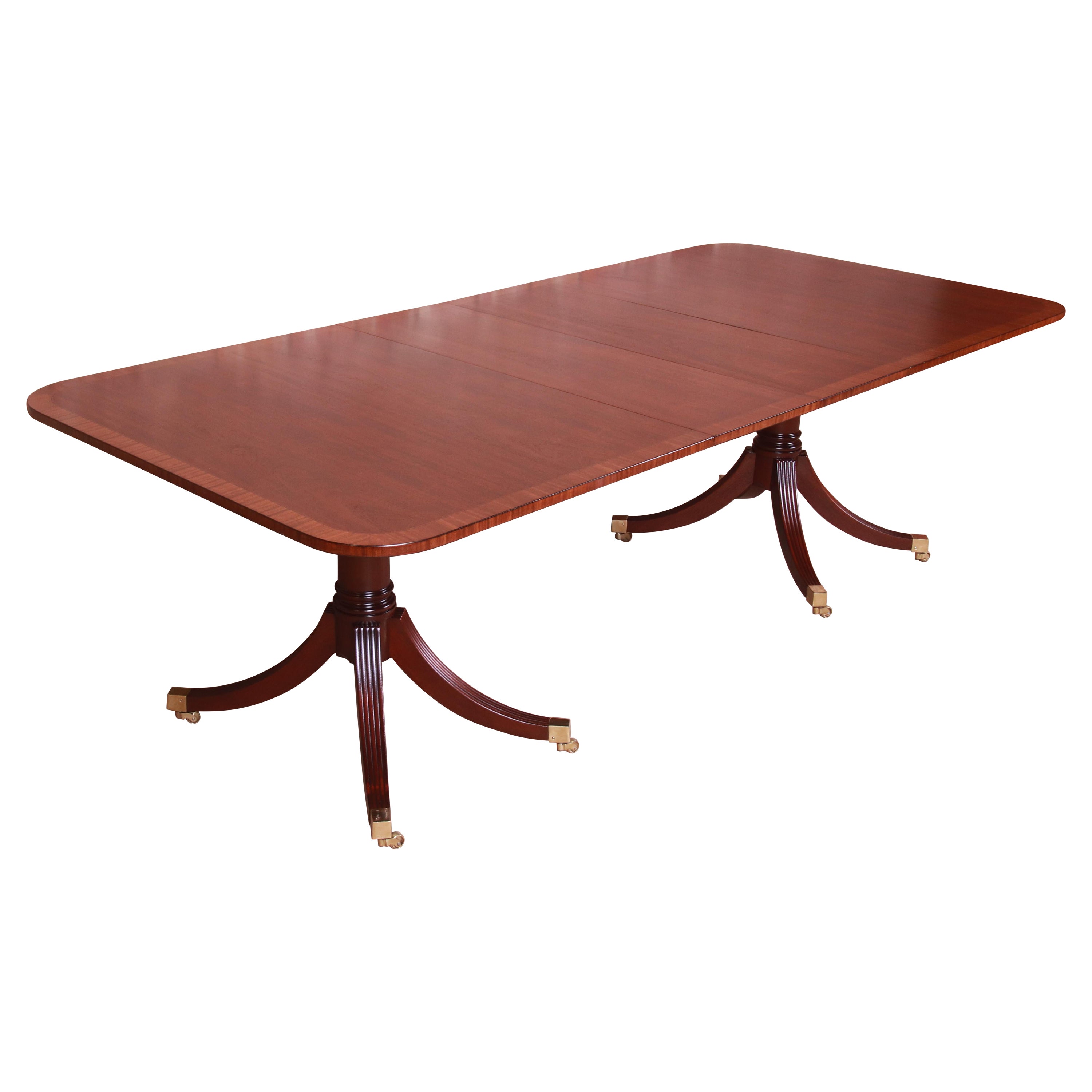 Baker Furniture Georgian Mahogany Double Pedestal Dining Table, Newly Refinished