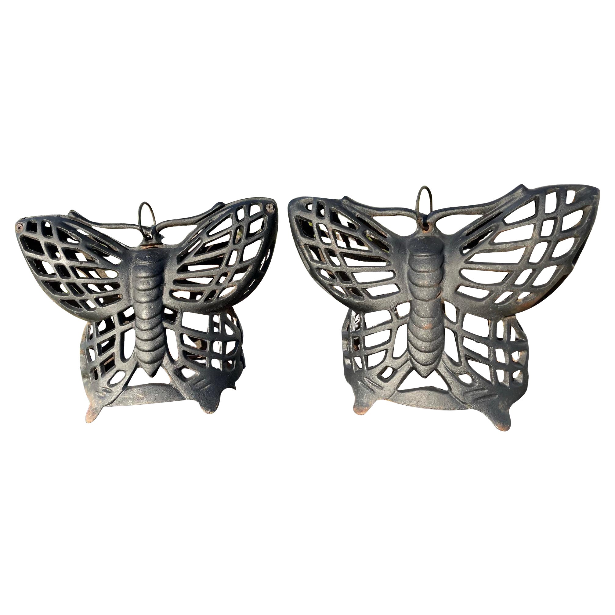 Japanese Old Heavy Cast Pair Butterfly Wings Lighting Lanterns