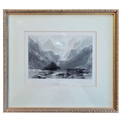 19C Engraving of Lake Gaube in the Pyrenees by T Allom