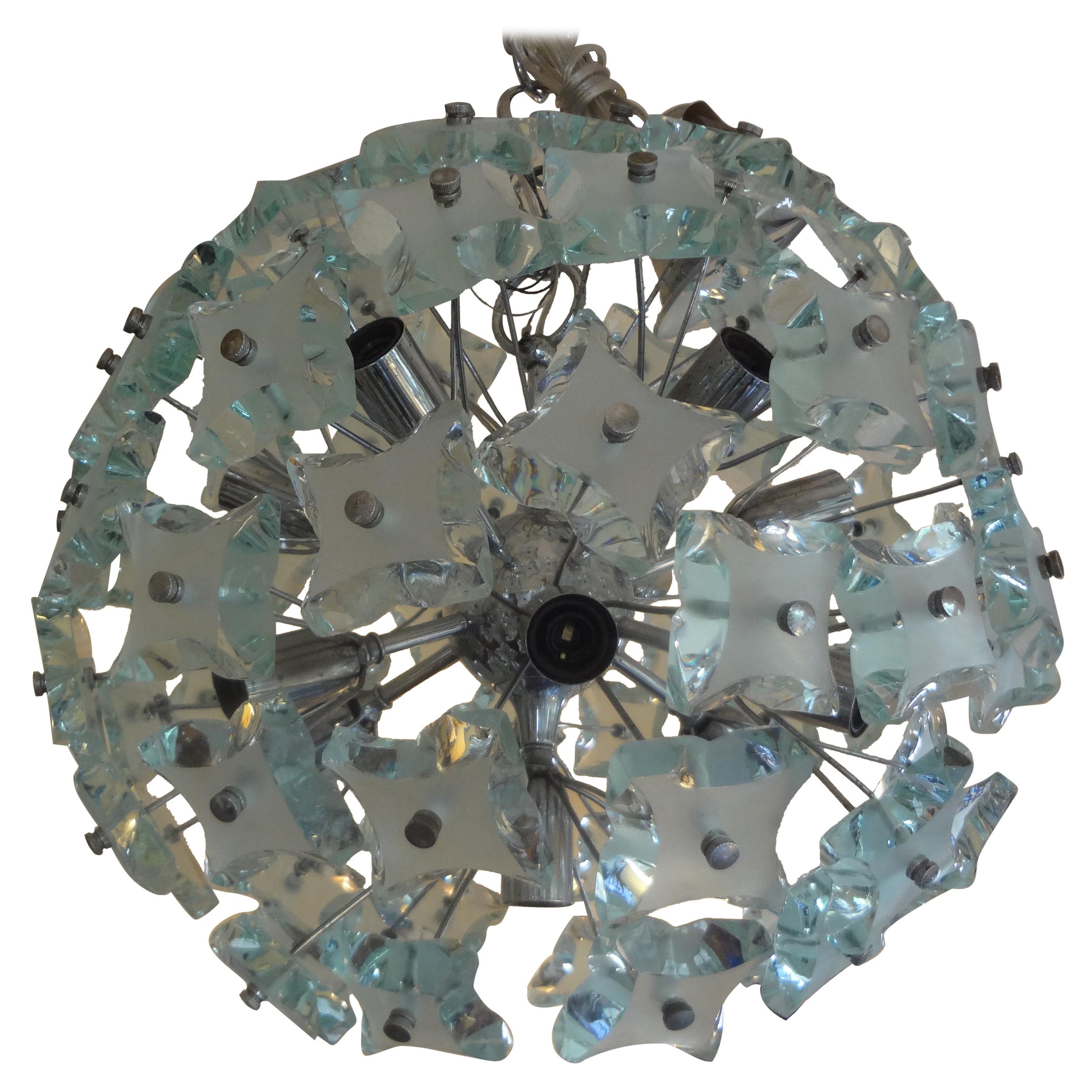 Italian Zero Quattro-Fontana Arte Frosted Glass Sphere Chandelier or Pendant