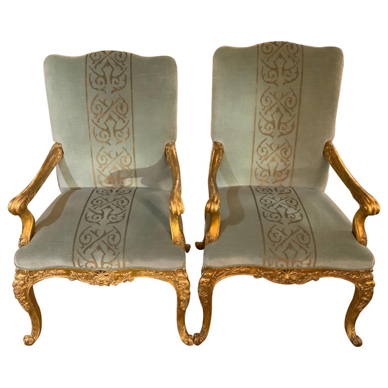 Louis XV Gilt Wood Chair with Green Silk