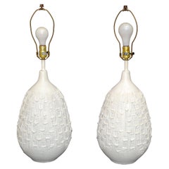 Pair of Mid-Century Modern White Ceramic Table Lamps