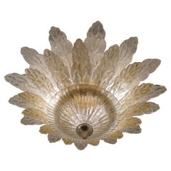 Antique Contemporary Italian Custom Amber Textured Murano Glass Flower Flush Mount