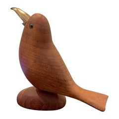 Danish Modern Solid Teak & Brass Bird Sculpture by Lev Kari Denmark