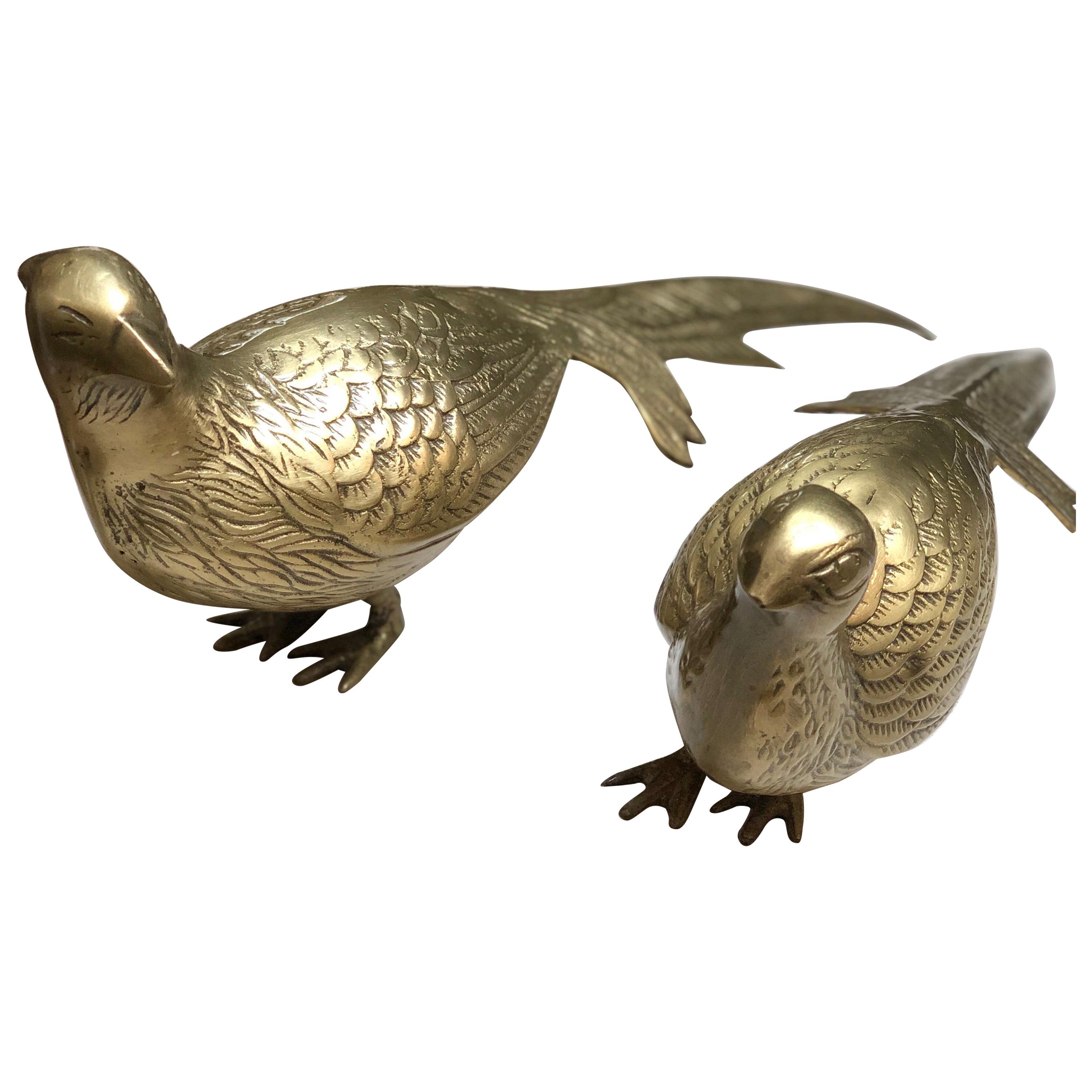 Pair of Midcentury Frederick Cooper Wood and Brass Birds at 1stDibs