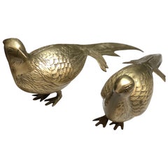 Pair of Vintage Brass Male and Female Birds