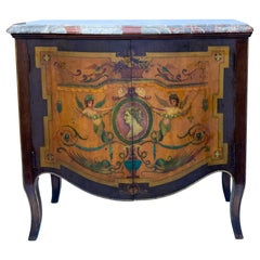 Antique 19th-C. Italian Neo-Classical Style Painted Mahogany Marble Top Commode or Chest