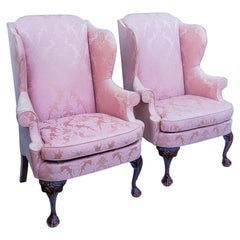 Chinese Chippendale Style Ball and Claw Wingback Chairs by Hickory Chair, Pair