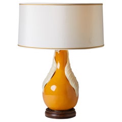 1980s Italian Murano Glass Amber Pear Lamp with Custom White Lampshade