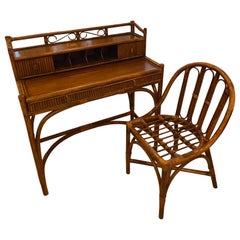 Vintage Palm Beach Bamboo & Rattan Desk and Chair