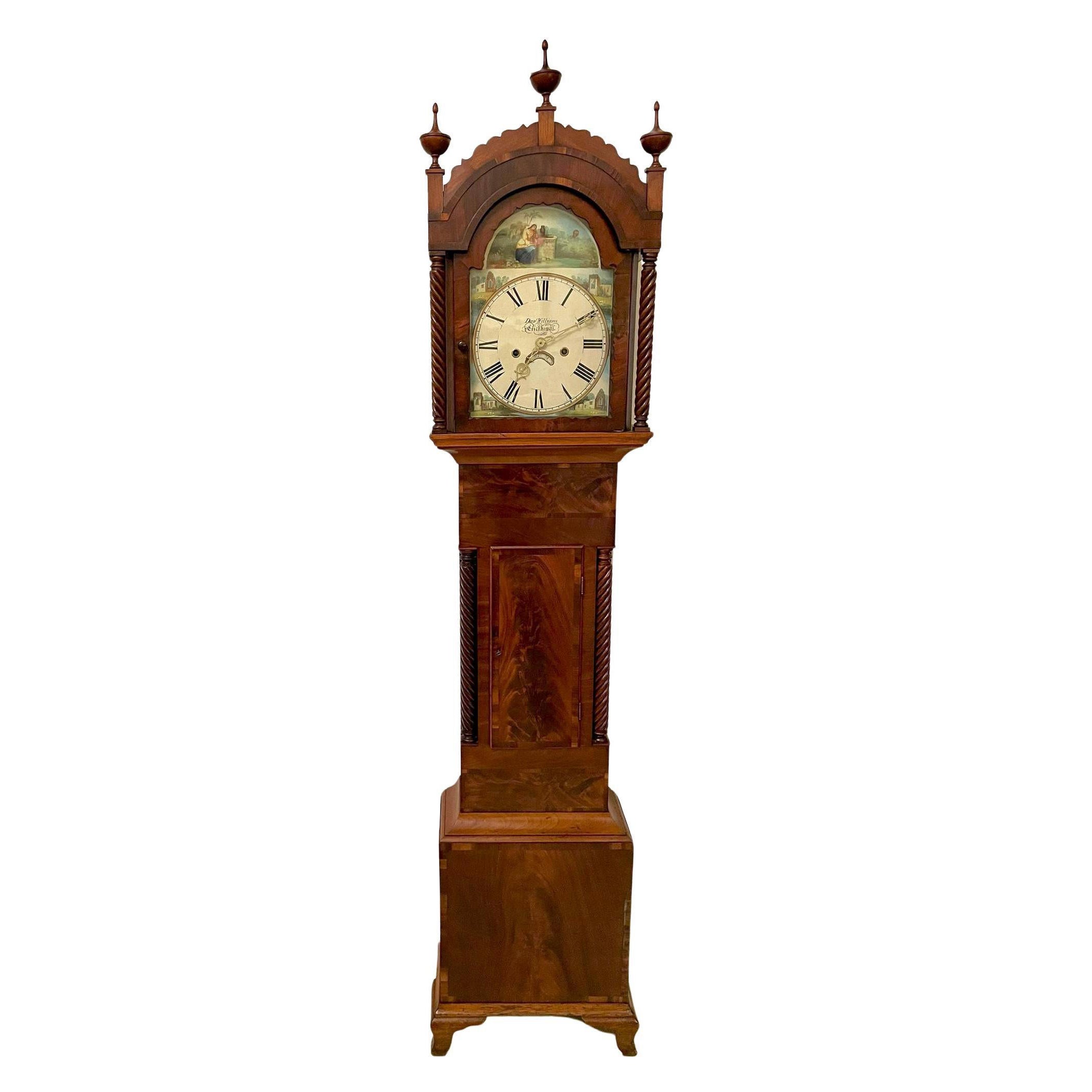 Horloge de parquet ancienne en acajou de qualité George III par Dan Williams, Crickhowell