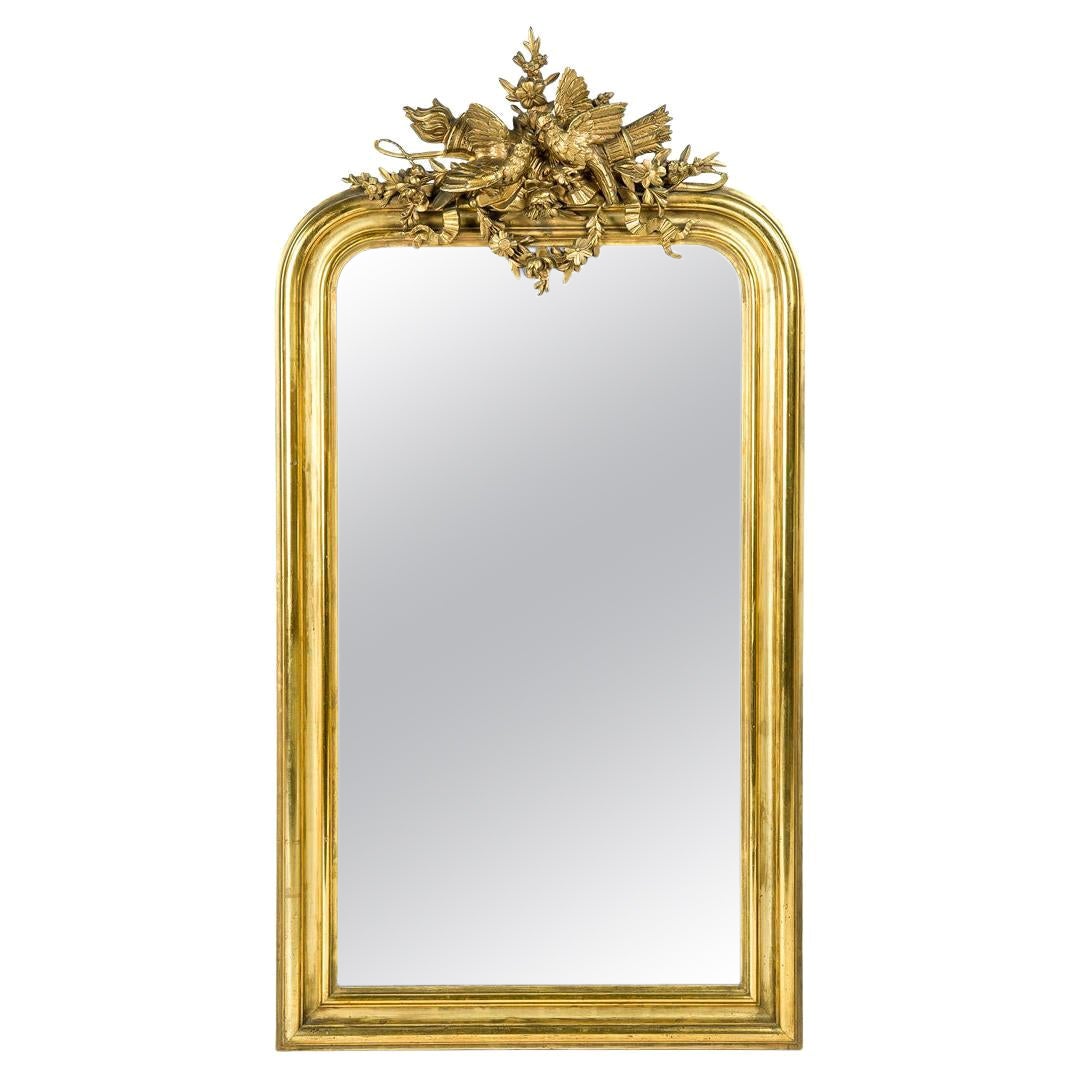 Antique 19th Century Gold Louis Philippe Mirror with an Ornate Crest