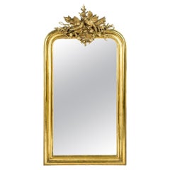 Antique 19th Century Gold Louis Philippe Mirror with an Ornate Crest