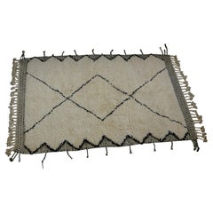  Black and White Handwoven and Knotted Moroccan Beni Ourain Wool Rug