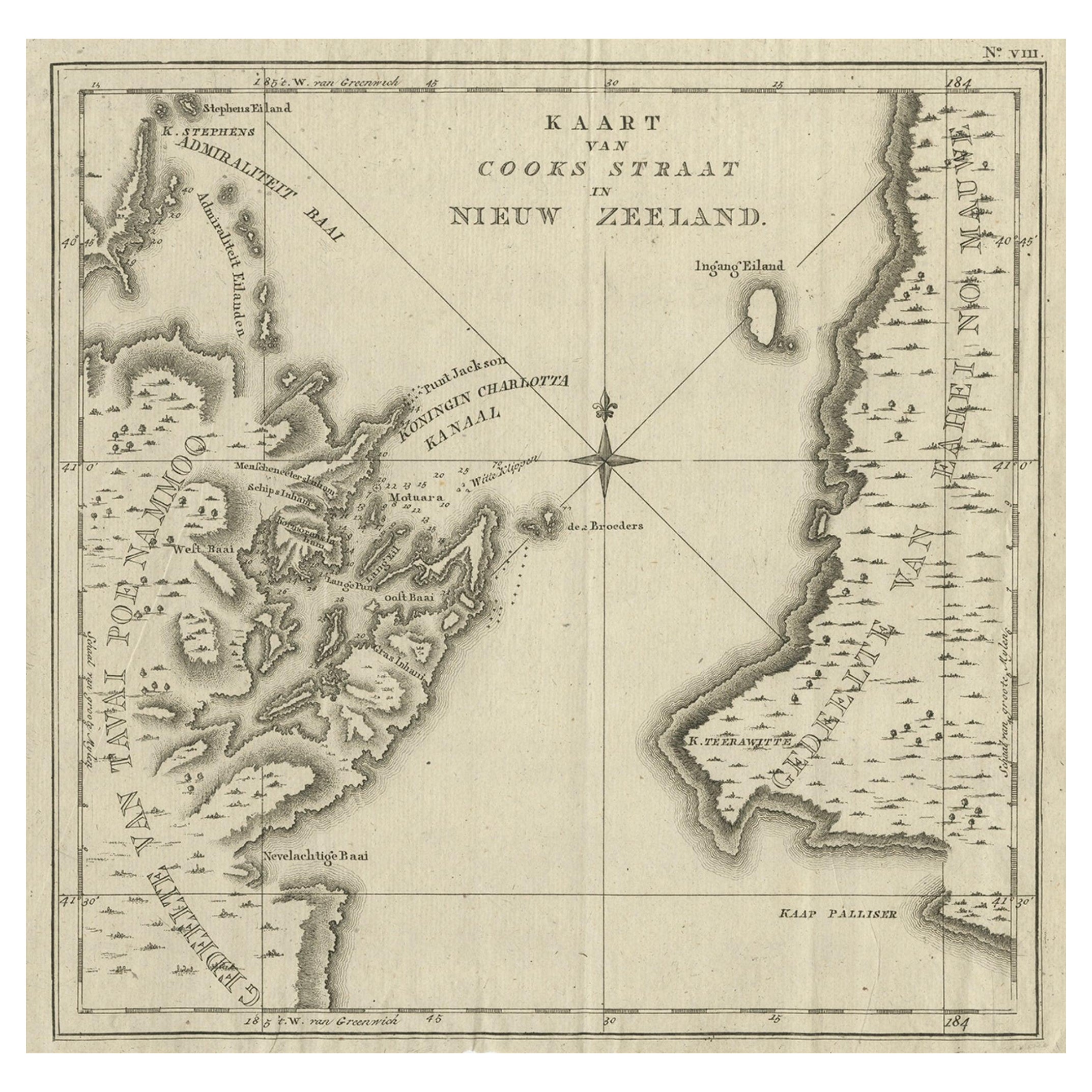Carte ancienne du littoral des Cooks en Nouvelle-Zélande, 1803
