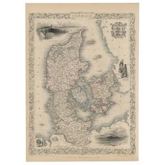 Antique Map of Denmark with Vignettes of Copenhagen, Elsinore and Slewig, 1851