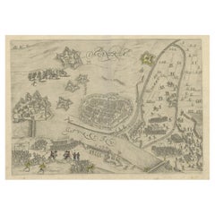 Antique Map of the 1591 Siege and Occupation of Deventer City, Holland, c1610