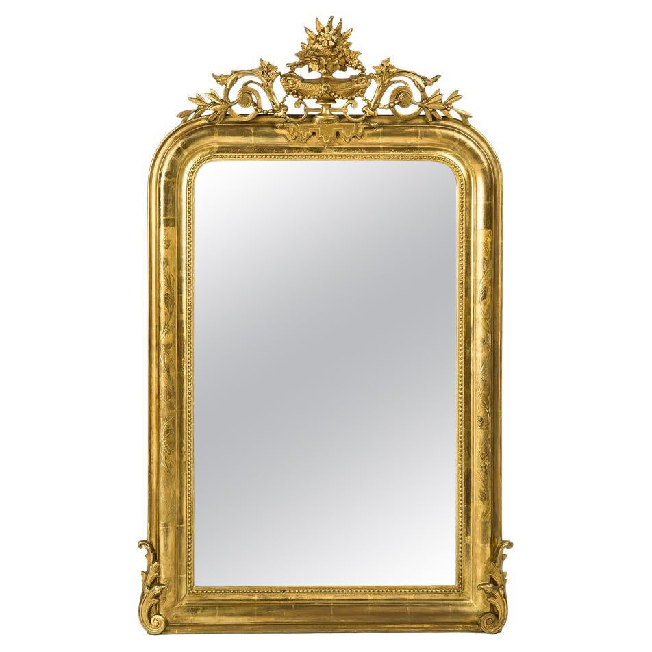 Antique 19th Century French Gold Leaf Gilt Louis Philippe Mirror with Crest