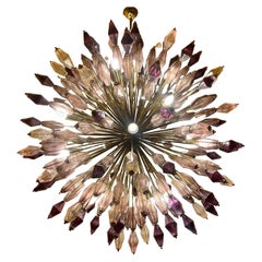 Late 20th Century Brass Sputnik Chandelier w/ Violet Murano Glass Polyhedrons